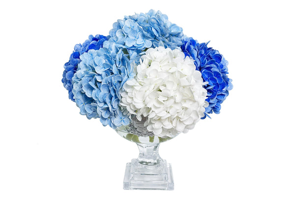 * NEW * Cote Noire Provence Hydrangea Bouquet - Medium Mixed Blue with Silver Badge