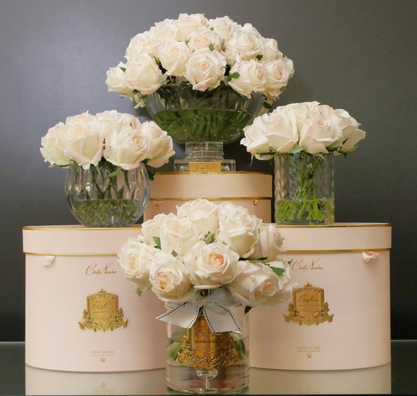 Cote Noire Luxury Centrepiece 37 Rose Bud Bouquet - Pink Blush & Gold badge - CPRB02