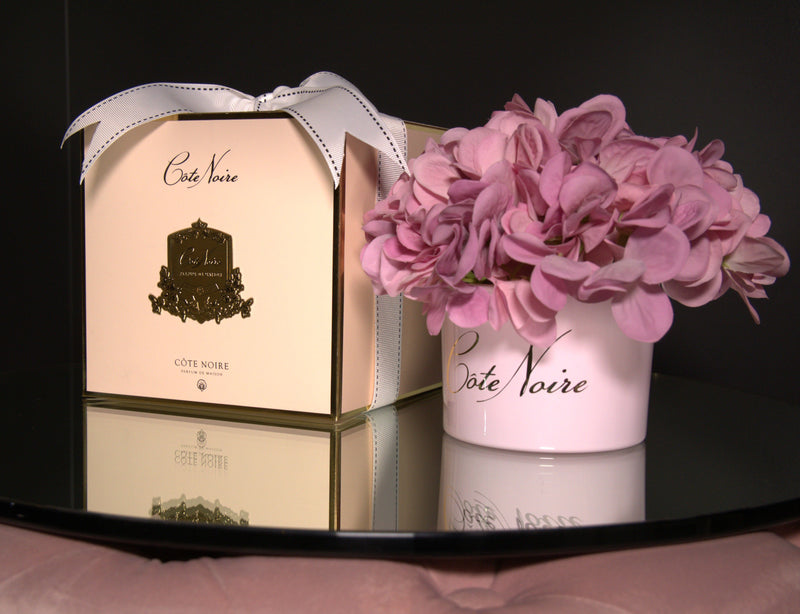 Cote Noire Perfumed Natural Touch Hydrangeas - Mauve & Pink vase