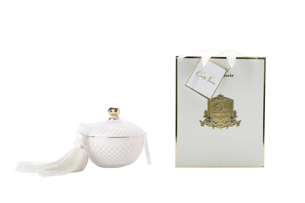 Round Art Deco Candle - White & Gold- Jasmine Flower Tea - GML30003