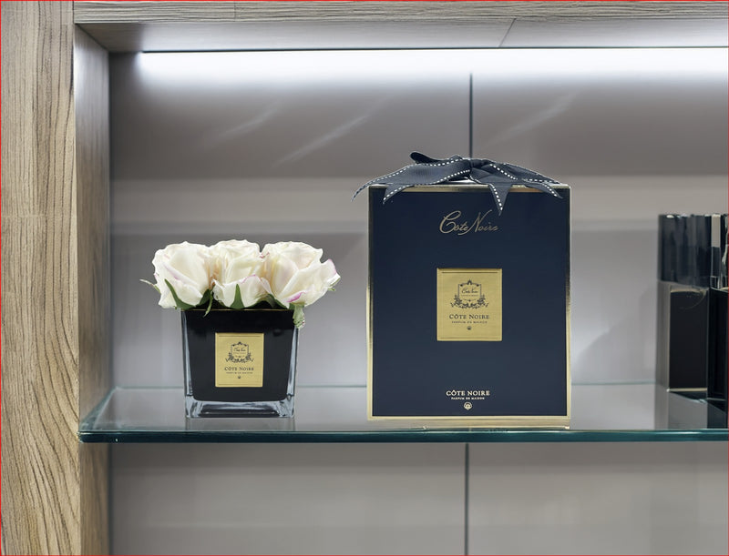 Couture Square Perfumed Natural Touch 9 Roses - Square Black Vase Gold & Pink Blush