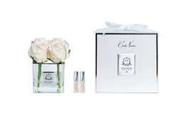 Cote Noire Couture 4 Rose Buds - Square Clear Vase - Silver & Pink Blush - SVS402