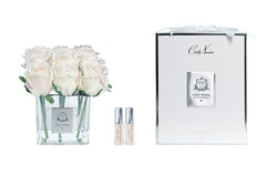 Couture Perfumed Natural Touch 9 Roses - Square Clear Vase Silver & Pink Blush