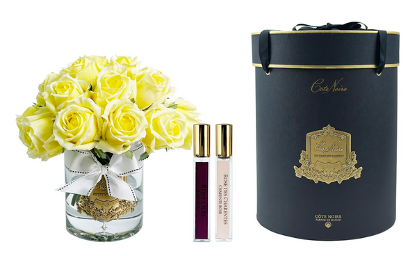 * NEW * Luxury Grand Rose Bud Bouquet - GOLD badge - Yellow - Black box - LRB08