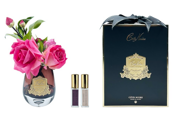 COTE NOIRE TEA ROSE BOUQUET TEAR DROP DARK GLASS - MAGENTA - TR08B