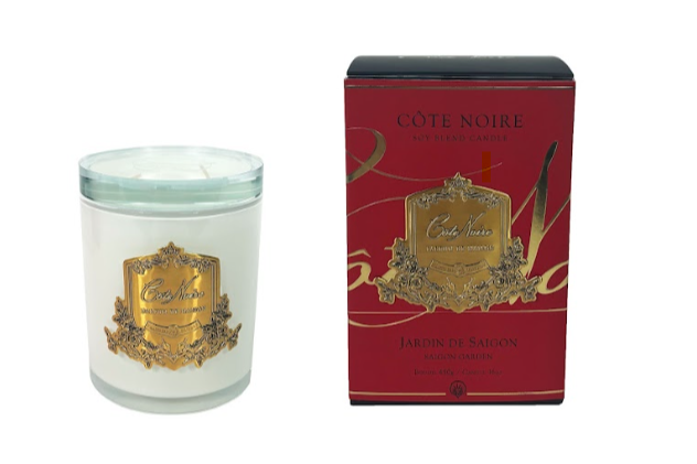 Cote Noire Christmas Day 450g Candle - White Vessel with Gold Badge - Saigon Garden