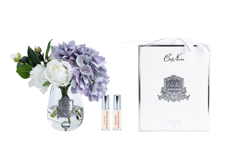 NEW -Tea Rose & Hydrangeas Bouquet - Clear -Blue & White - TRH05