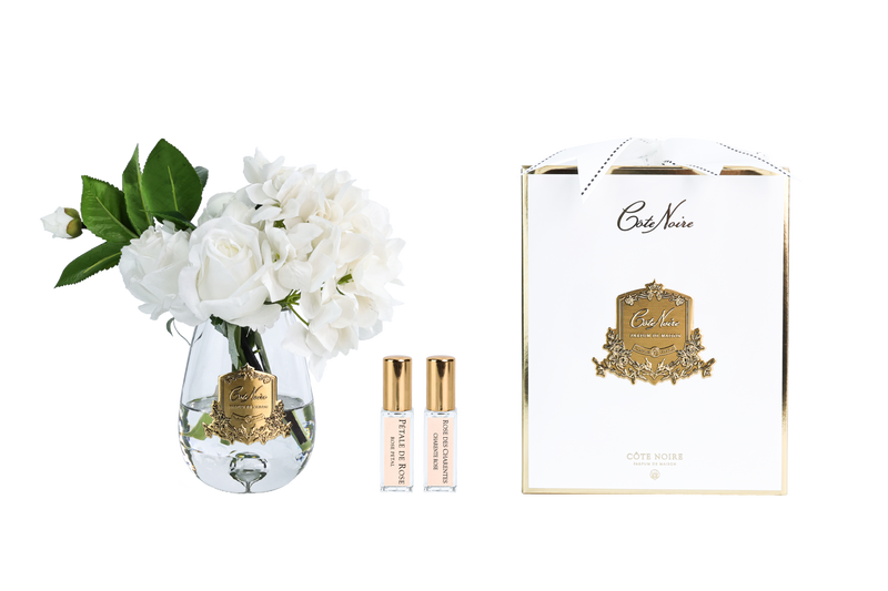 NEW - Tea Rose & Hydrangeas Bouquet - Clear - White - TRH01