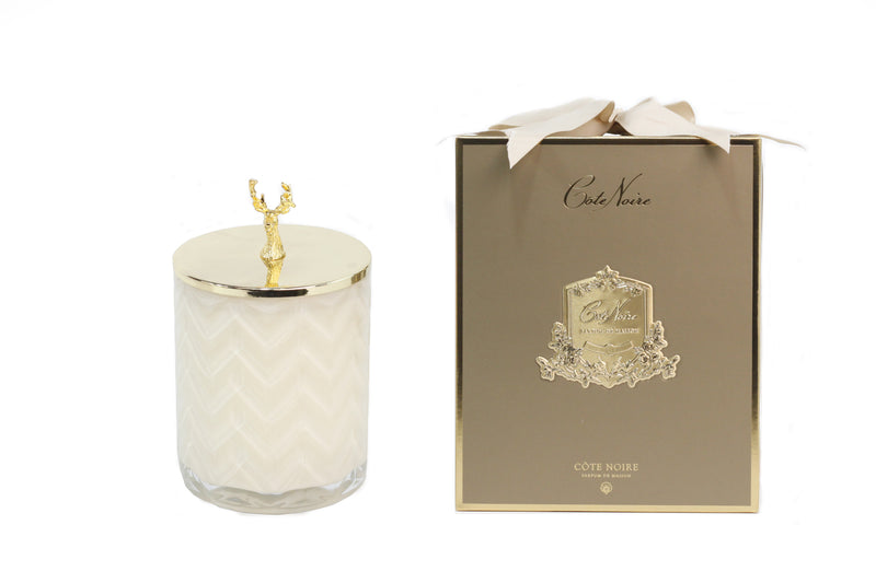 Cote Noire Christmas Edition- Saigon Garden scented Herringbone Candle - Cream & Gold - Reindeer Decorative Lid