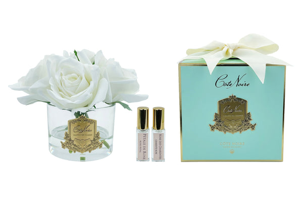 Perfumed Natural Touch 5 Roses - Clear & Gold Badge - Ivory White - GMR92 - Jade Tiffany Box