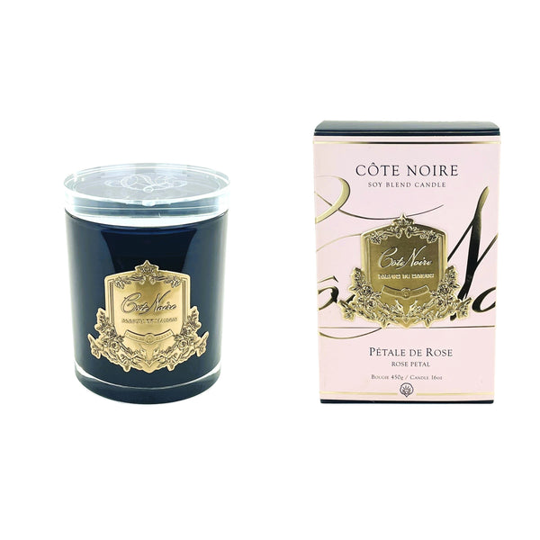 Cote Noire Candles - Dark Vessel with Gold Badge - Rose Petal