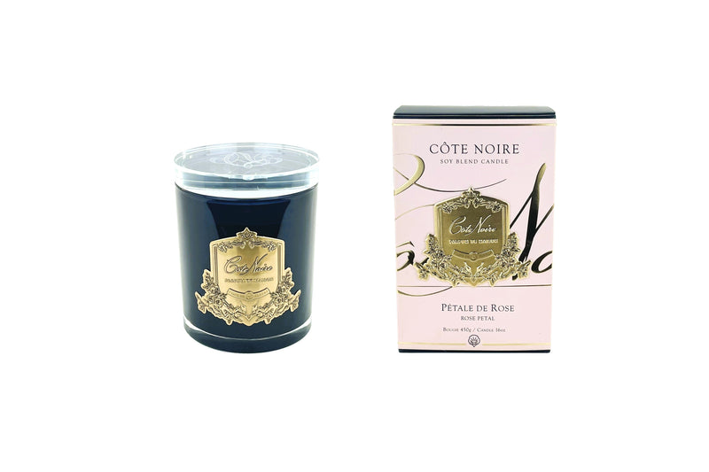 Cote Noire Candles - Dark Vessel with Gold Badge - Rose Petal