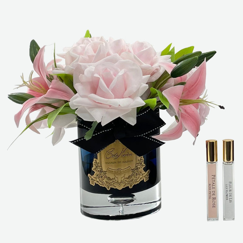 Cote Noire Luxury Lilies & Roses Bouquet - Dark Glass - Pink - LRLW02