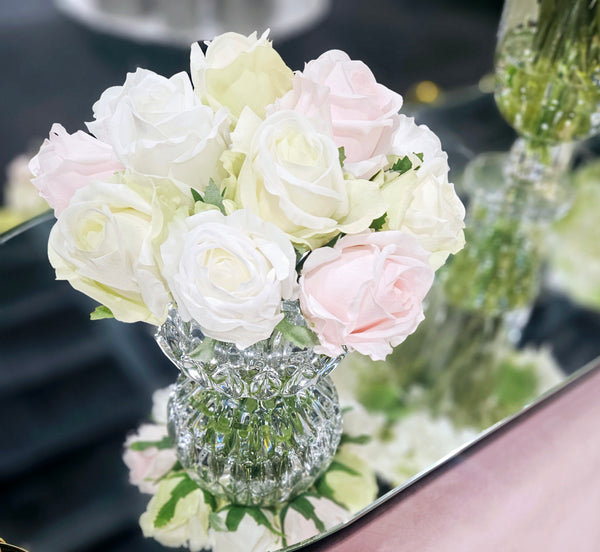 ** NEW ** Cote Noire Luxury Round 13 Rose Buds Bouquet - French Pink, Green & White - RRB13