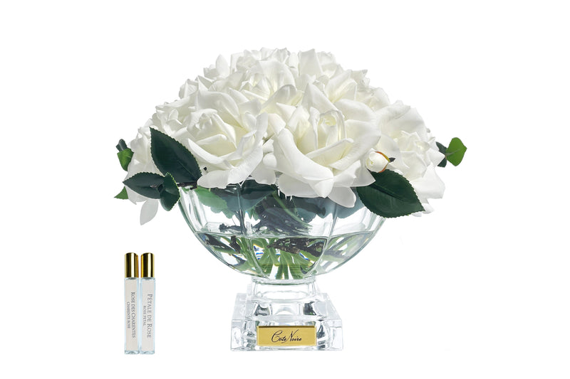 ** NEW ** Cote Noire Luxury Centrepiece French Rose Bouquet - White & Gold Badge - CPL01