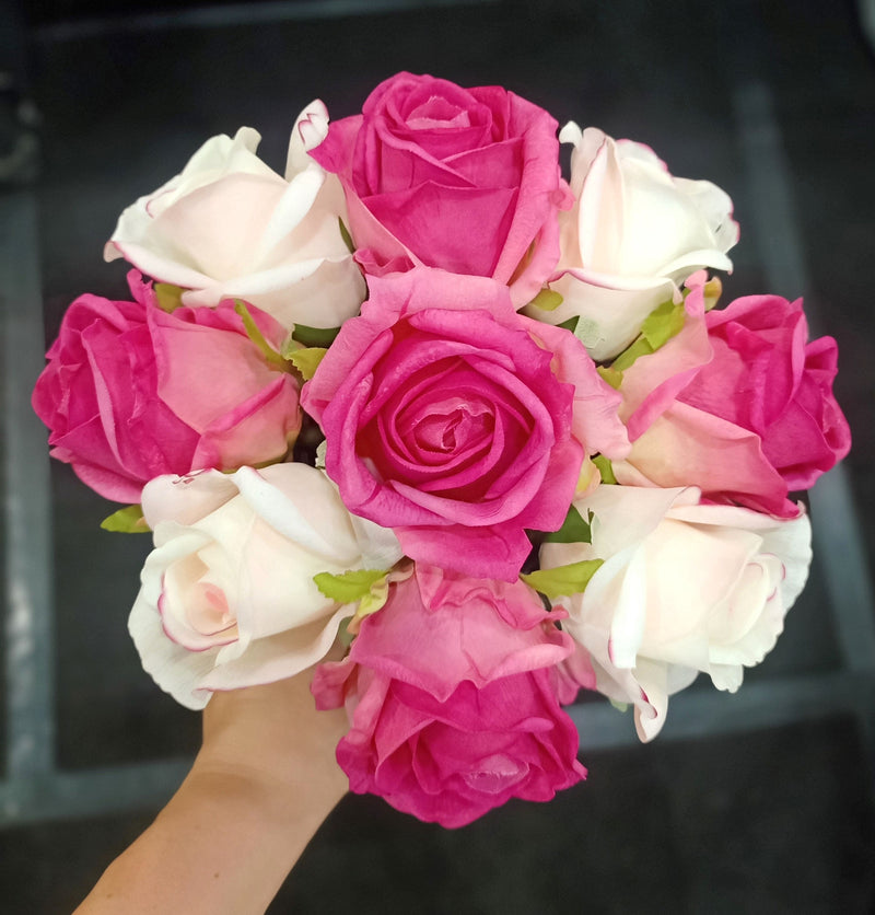 NEW - Premium Bouquet - Mixed Magenta & Blush Rose Buds - Dark Glass - MBG01