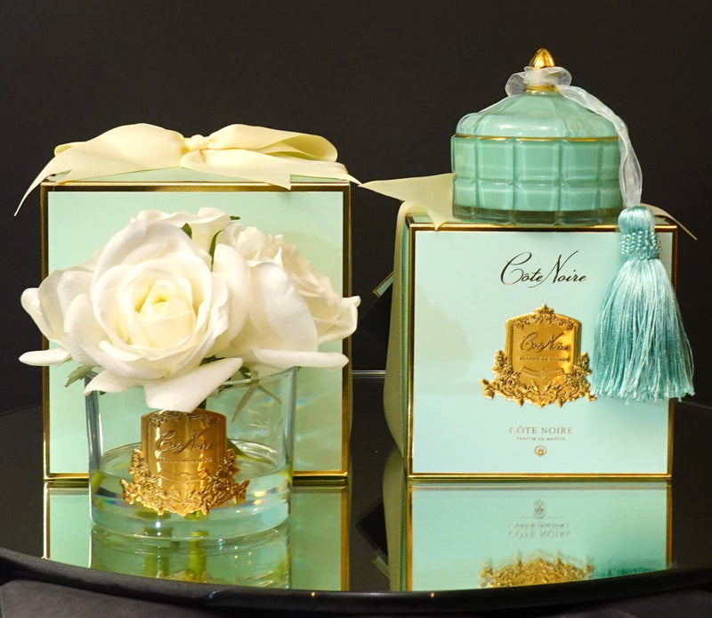 Perfumed Natural Touch 5 Roses - Clear & Gold Badge - Ivory White - GMR92 - Jade Tiffany Box