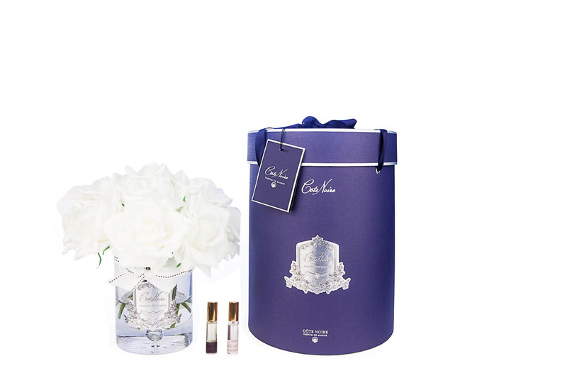 Luxury Grand Bouquet - SILVER badge - Ivory White - NAVY box - LTW01