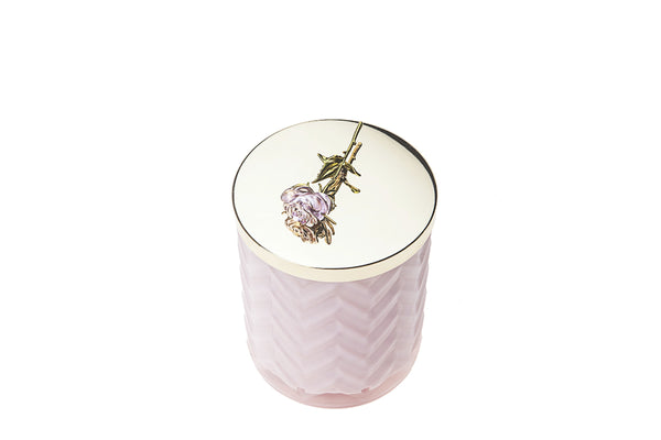 Cote Noire Herringbone Candle with Scarf - Pink & Gold - Rose Brooch - Charante Rose - HCG04