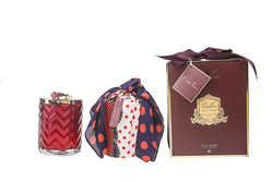 Herringbone Candle With Scarf Rose Oud - Red & Red Rose lid - HCG07