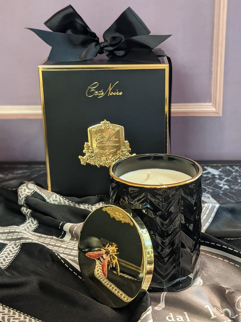 Black & Gold Queen of the Night scented Herringbone candle & Bee Lid – Cote  Noire