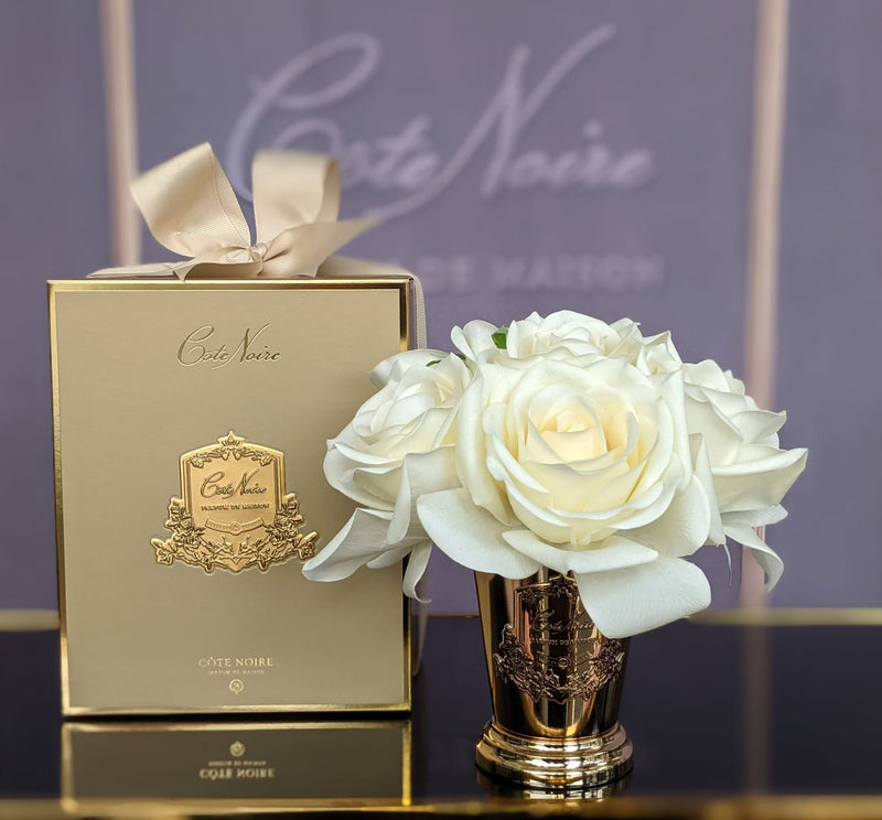 Cote Noire - Seven Rose Bouquet in Champagne - Gold Goblet - SMC05