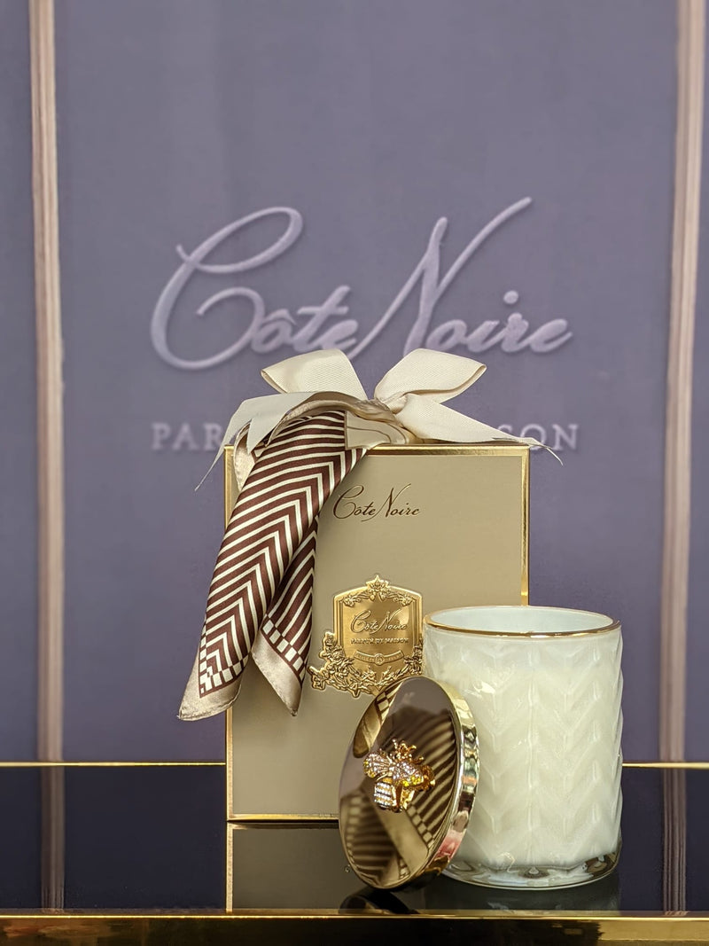 Herringbone Candle With Scarf Blond Vanilla - Cream & Golden Bee lid - HCG03