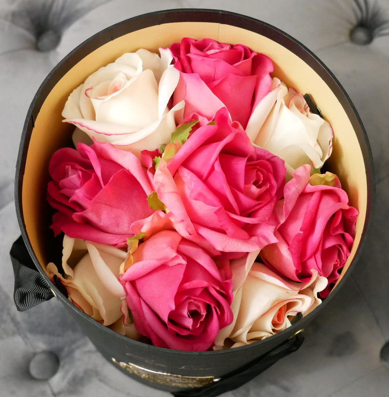 NEW - Premium Bouquet - Mixed Magenta & Blush Rose Buds - Dark Glass - MBG01