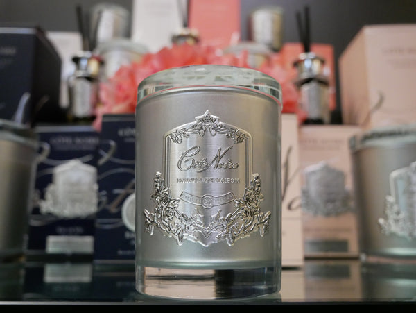 NEW Cote Noire  Soy Blend Candle - Charente Rose - Silver - Crystal Glass Lid