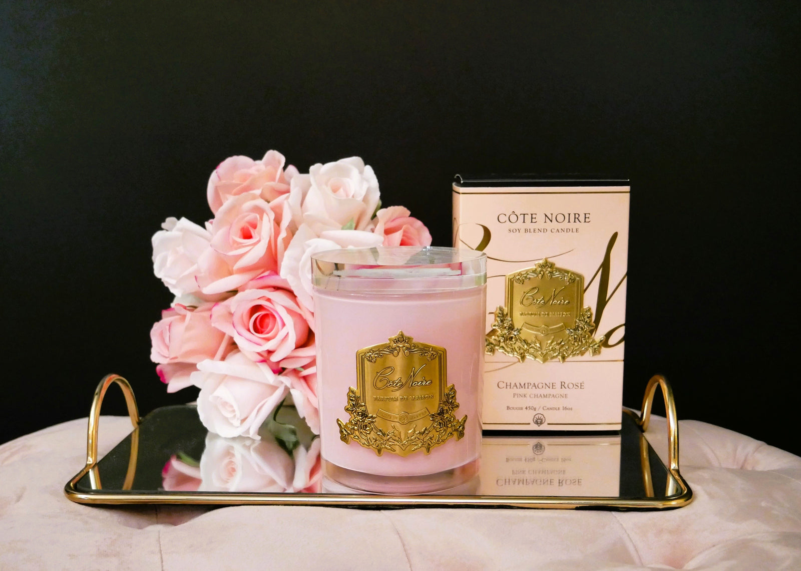 Cream & Gold Blond Vanilla scented Art Deco candle in gift box