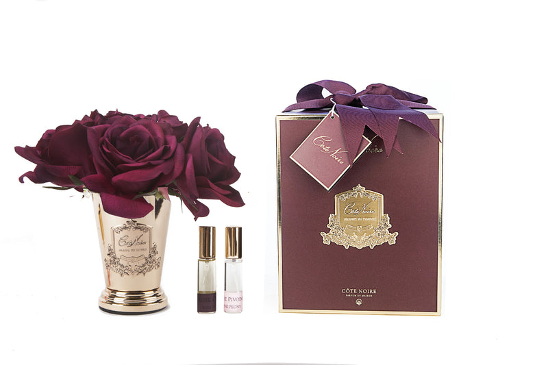 Cote Noire - Seven Rose Bouquet - Carmine Red - Gold Goblet - SMC04