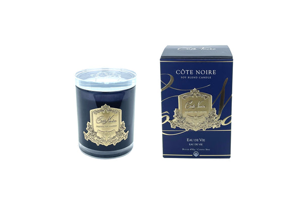NEW Cote Noire Soy Blend Candle with Crystal Glass Lid - Eau De Vie - GOLD