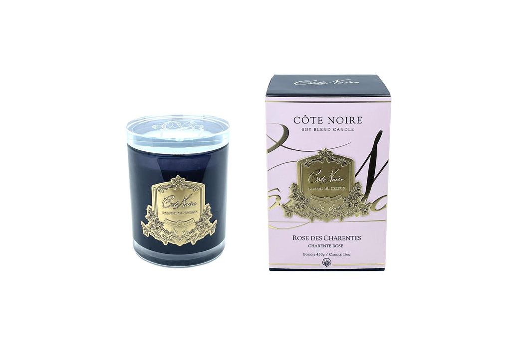 Cote Noire Candles - Dark Vessel with Gold Badge - Charente Rose
