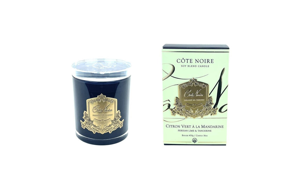 Cote Noire Candles - Dark Vessel with Gold Badge - Persian Lime & Tang