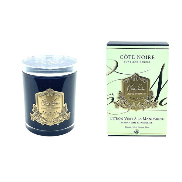 Cote Noire Candles - Dark Vessel with Gold Badge - Persian Lime & Tang