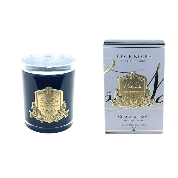 Cote Noire Candles - Dark Vessel with Gold Badge - Pink Champagne