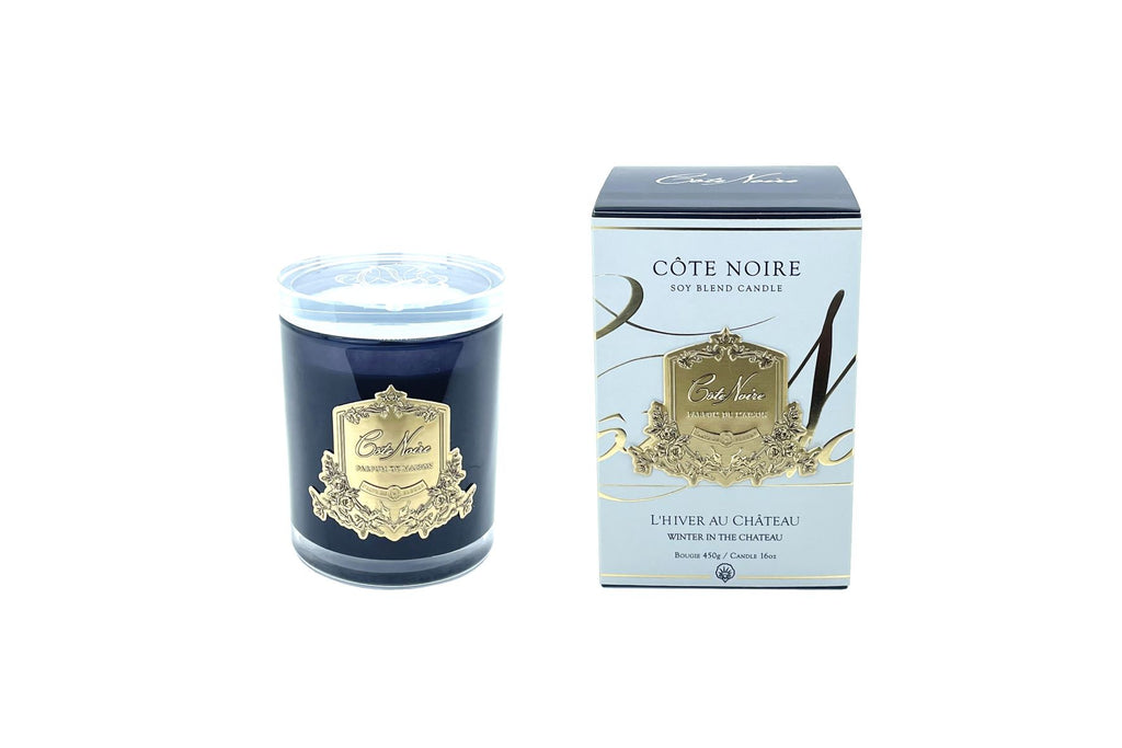 キャンドル COTE NOIRE Soy Blend Candle Fleur de Lys Cote Noire Candles - Dark Vessel with Gold Badge - Winter in the Chate